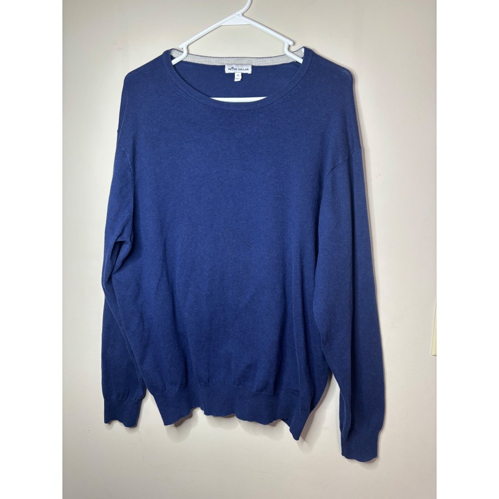 Peter Millar Mens Blue Pima Cotton Silk Cashmere Crewneck Sweater XL Pullover